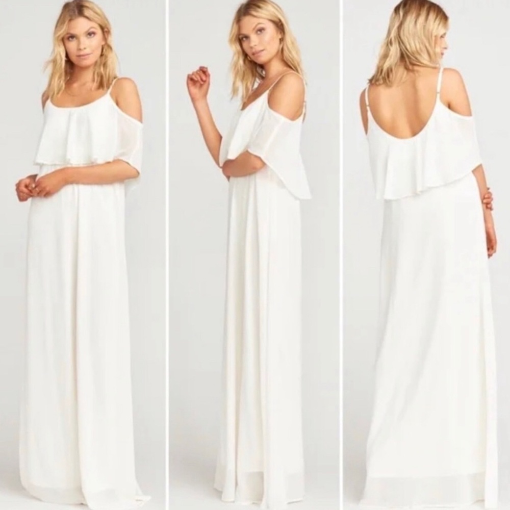 NWT Show Me Your MuMu Caitlin Ruffle Maxi Dress in White - Size S